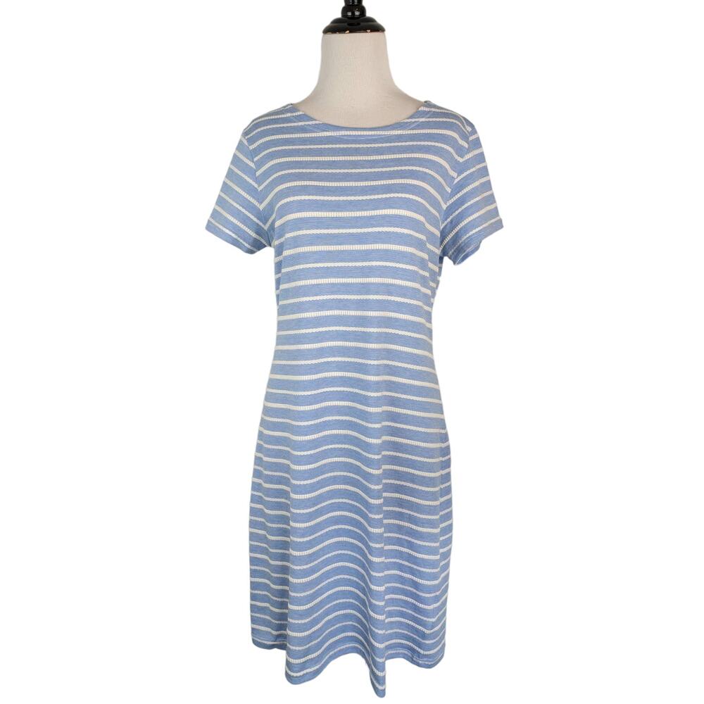 Sail to Sable Dress STS Striped Shift Knit Coastal Preppy Blue White Size M